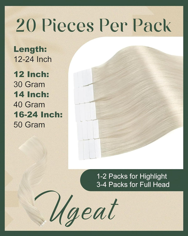 Ugeat Invisible Tape Extensions Echthaar Weissblond Echthaar Extensions Tape in Remy Haar Seamless H
