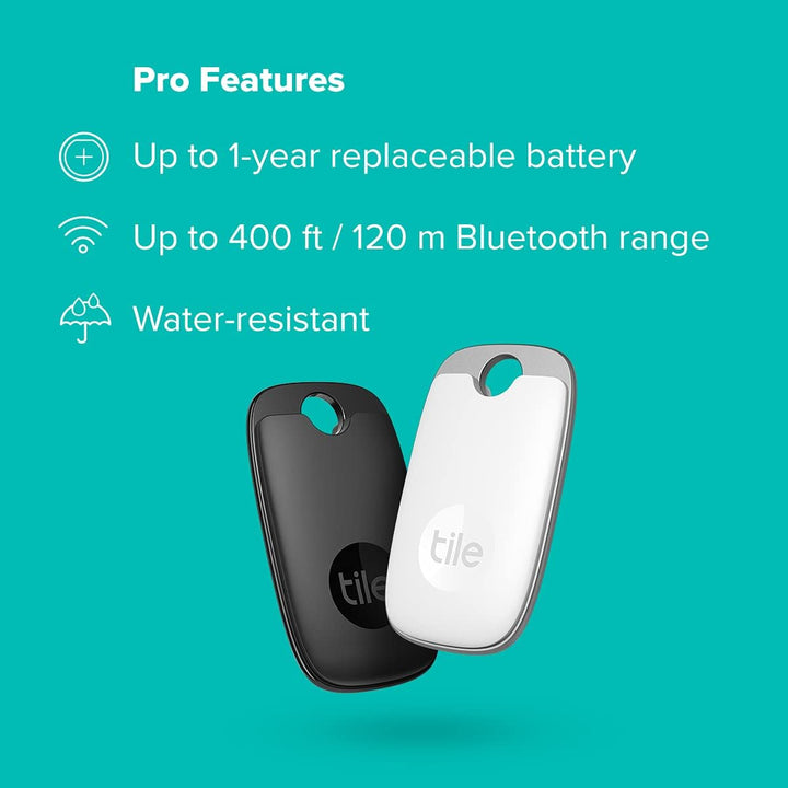 Tile Pro (2022) Bluetooth Schlüsselfinder, 2er Pack, 120m Reichweite, inkl. Community Suchfunktion,