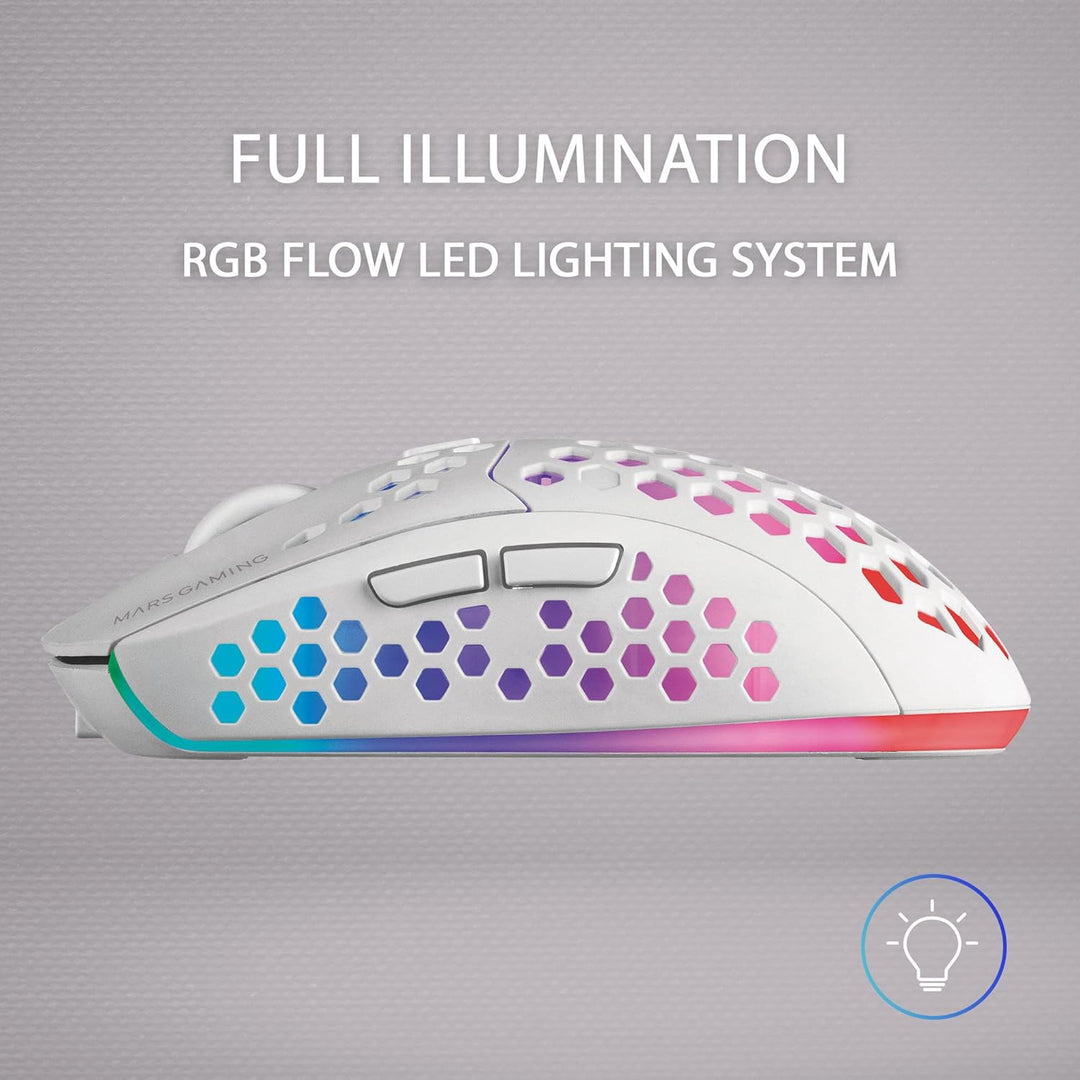 Mars Gaming MMW3W, Kabellose Gaming Maus, RGB Flow, Ultraleicht 79g, 3200DPI, Weiss, MMW3W