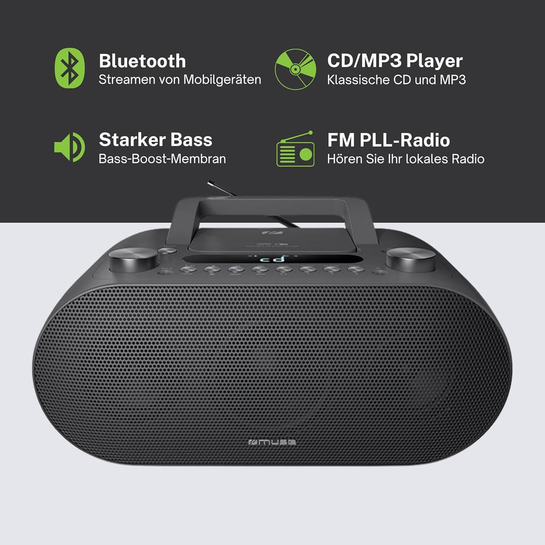 Muse M-35 BT CD-Player Bluetooth, UKW Radio, MP3-Spieler, USB, Netz und Batteriebetrieb, schwarz