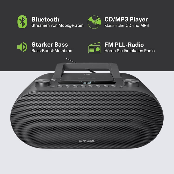 Muse M-35 BT CD-Player Bluetooth, UKW Radio, MP3-Spieler, USB, Netz und Batteriebetrieb, schwarz
