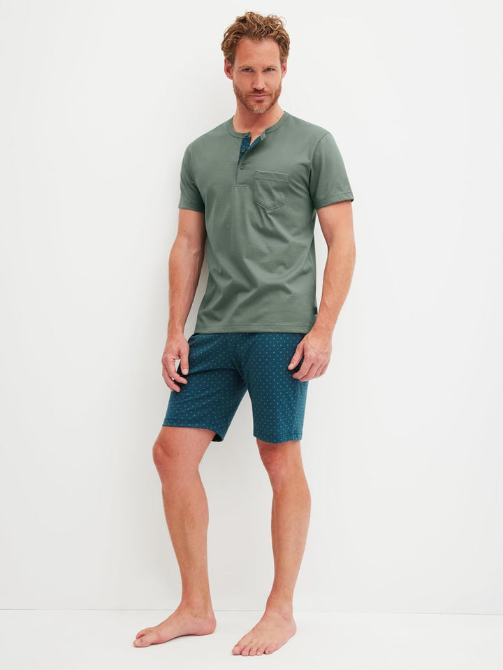 CALIDA Relax Imprint Kurz-Pyjama Herren, aus 100% Baumwolle, pflegeleicht, elastisch und formstabil,