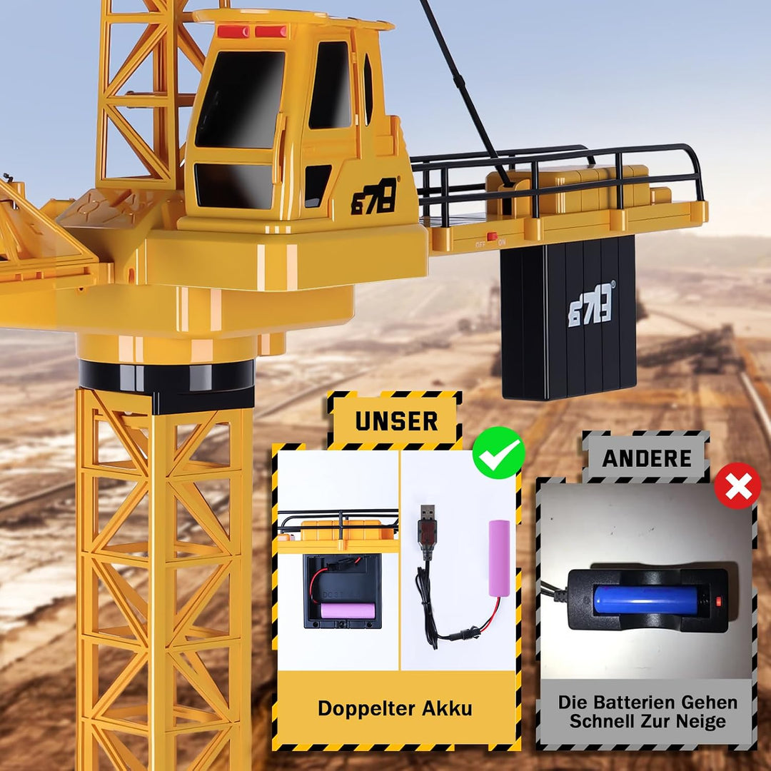 JONRRYIN Ferngesteuerte Turmkran, 128 cm hohe 2,4 Hz Turmdrehkran, 6 Kanäle Tower Crane Elektrisch,