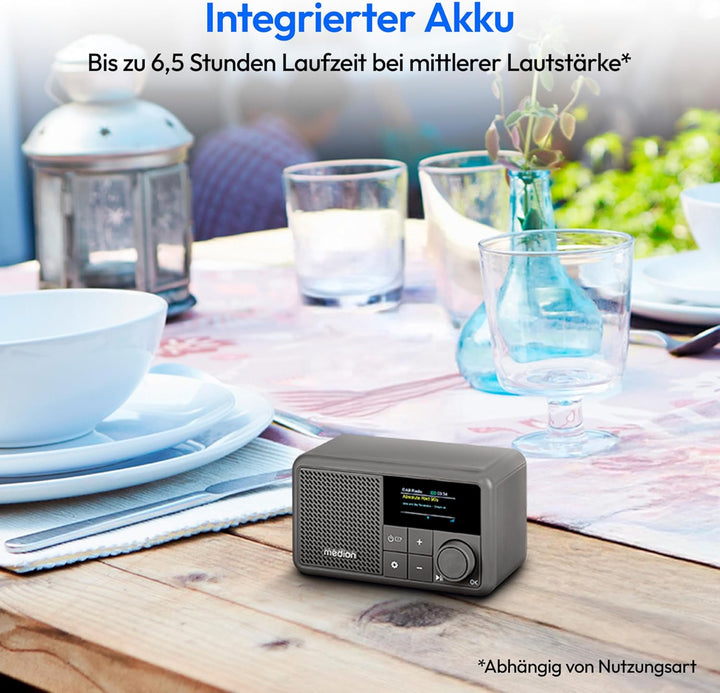 MEDION S66822 Tragbares Mini DAB+ Radio mit Bluetooth (Akku, dimmbares Farbdisplay, Teleskopantenne,