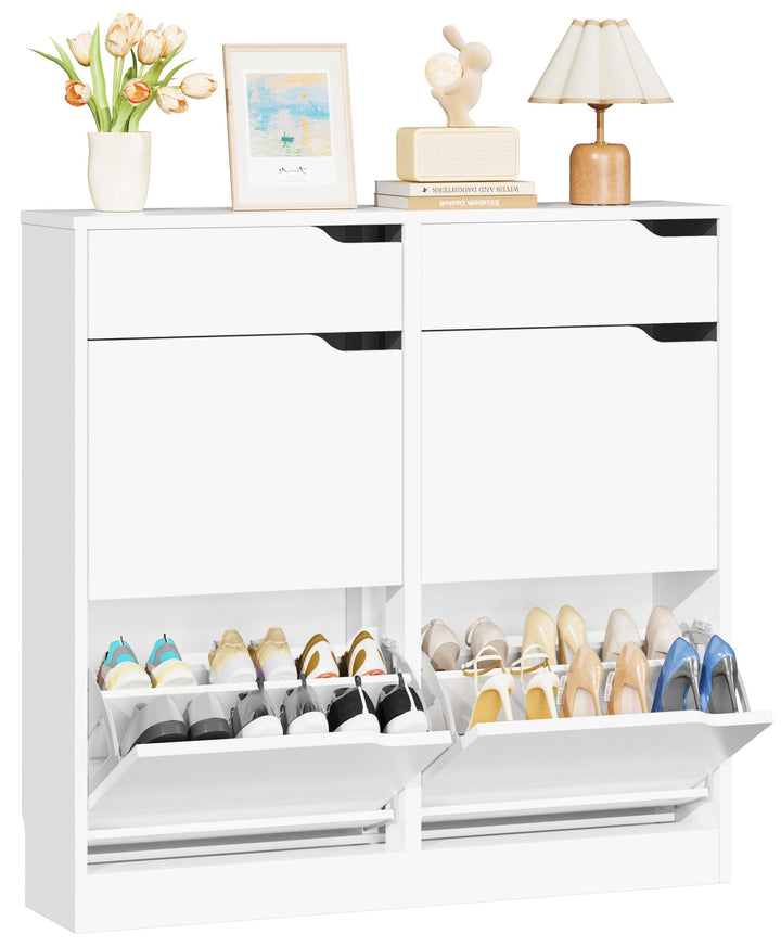 IRONCK Schuhschrank mit 4 Klappen, Schuhkipper Schmal mit 2 Schubladen, freistehendes Schuhregal, Sc