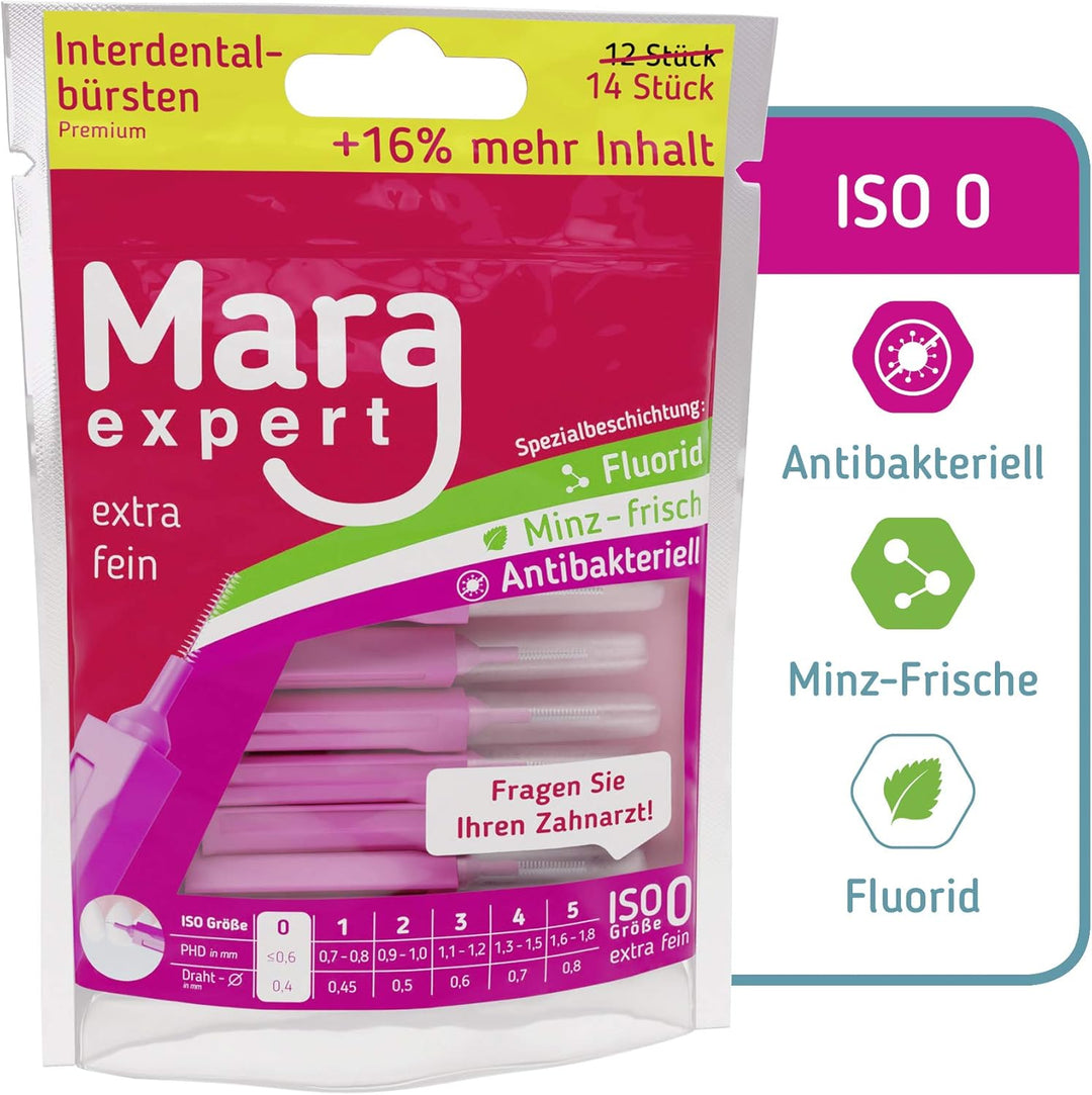 Interdentalbürsten Pink von MARA EXPERT | 0,4mm ISO 0 extra fein| 6 x 14 (=84) Interdentalbürsten-Bü