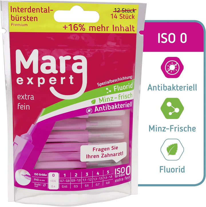 Interdentalbürsten Pink von MARA EXPERT | 0,4mm ISO 0 extra fein| 6 x 14 (=84) Interdentalbürsten-Bü