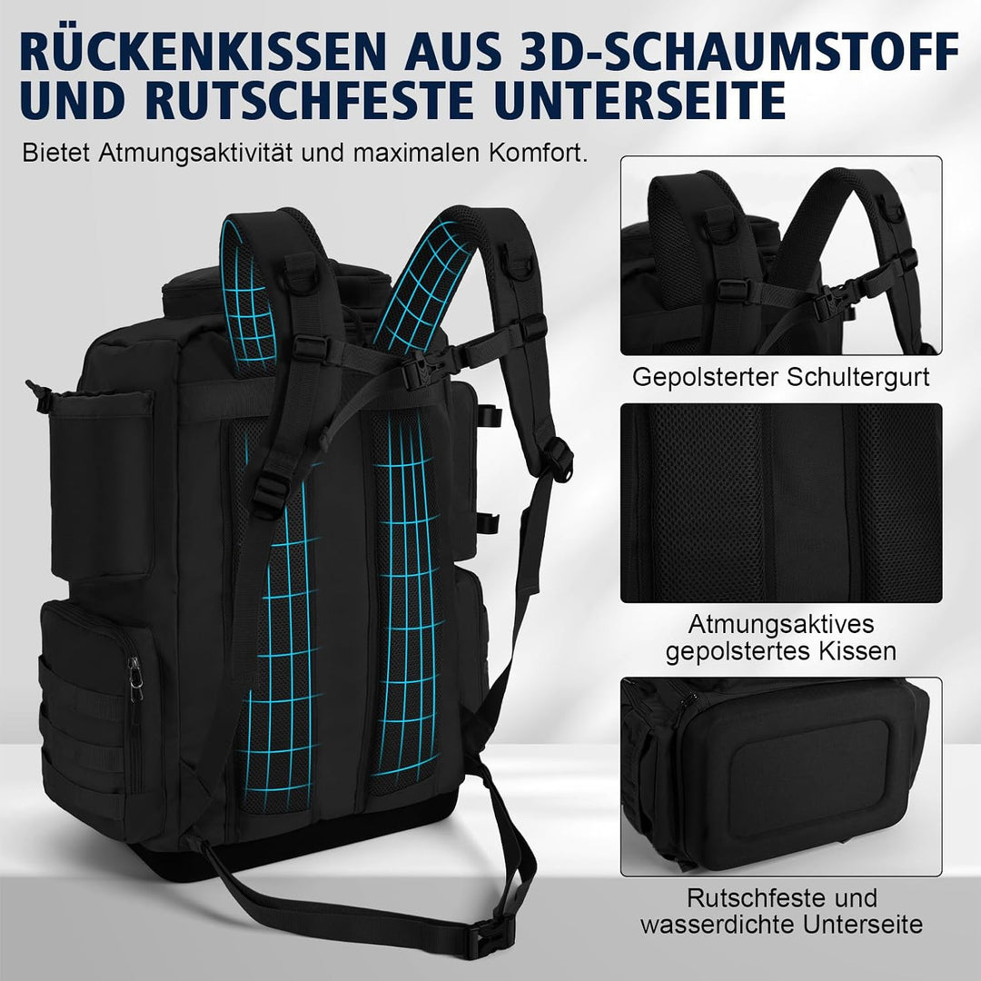 Goture Angelrucksack, 73-Liter Angelzubehör-Rucksack mit Zwei Rutenhaltern und Regenschutz, 600D Oxf