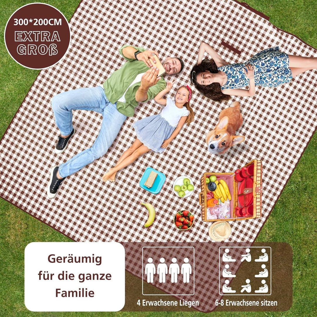 Picknickdecke 200x200 cm, Sandfest Stranddecke Wasserdicht Campingdecke, Waschbar Leichtgewicht mit
