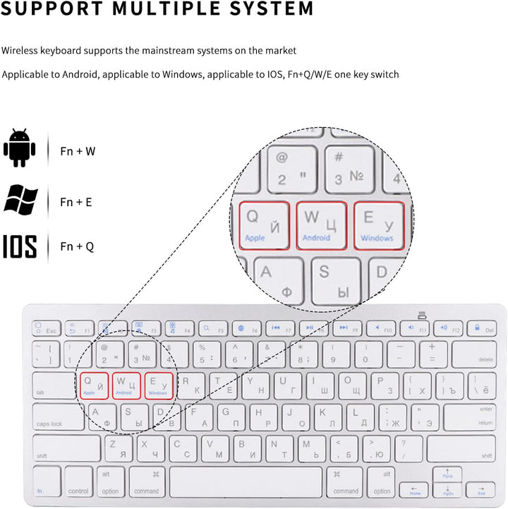 Russische Bluetooth-Tastatur, 78 Tasten Ultradünne schwebende Taste Russische drahtlose Tastatur für