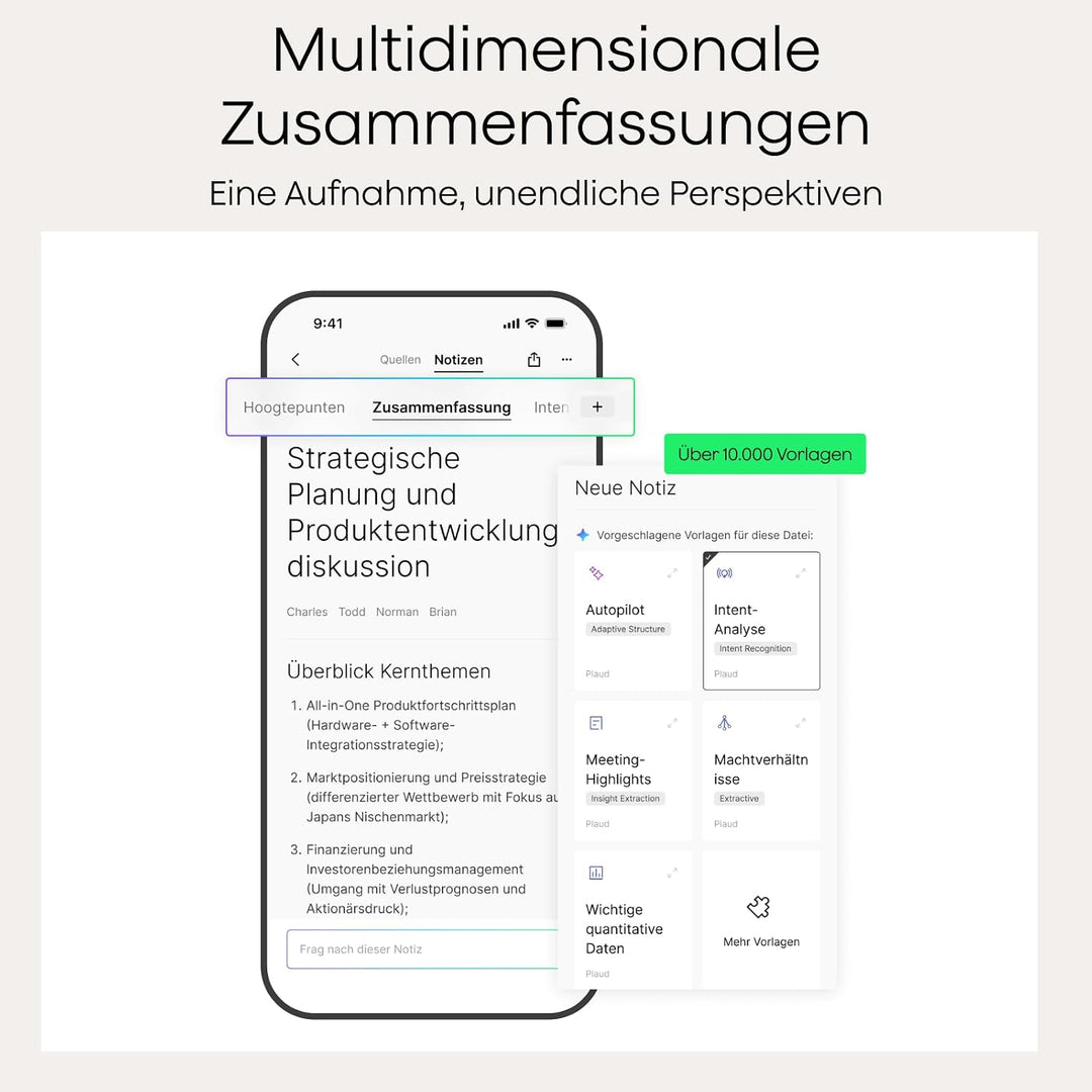 Plaud Note KI-Diktiergerät (Silver Note mit schwarzer Hülle) | Aufnahmegerät zum Transkribieren &amp;
