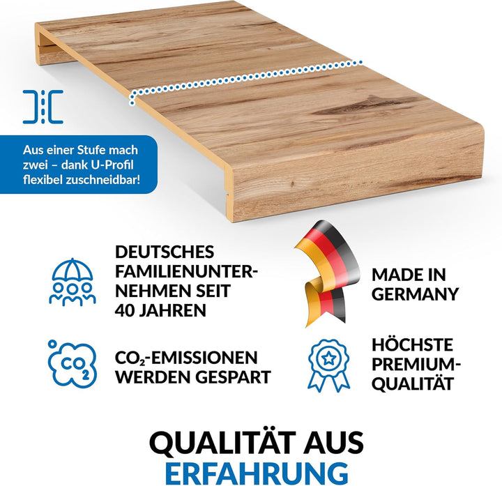 Treppenstufen mit U-Profil [LED-kompatibel] Renovierungsstufen für die Treppe, Laminat-Stufen, Tritt