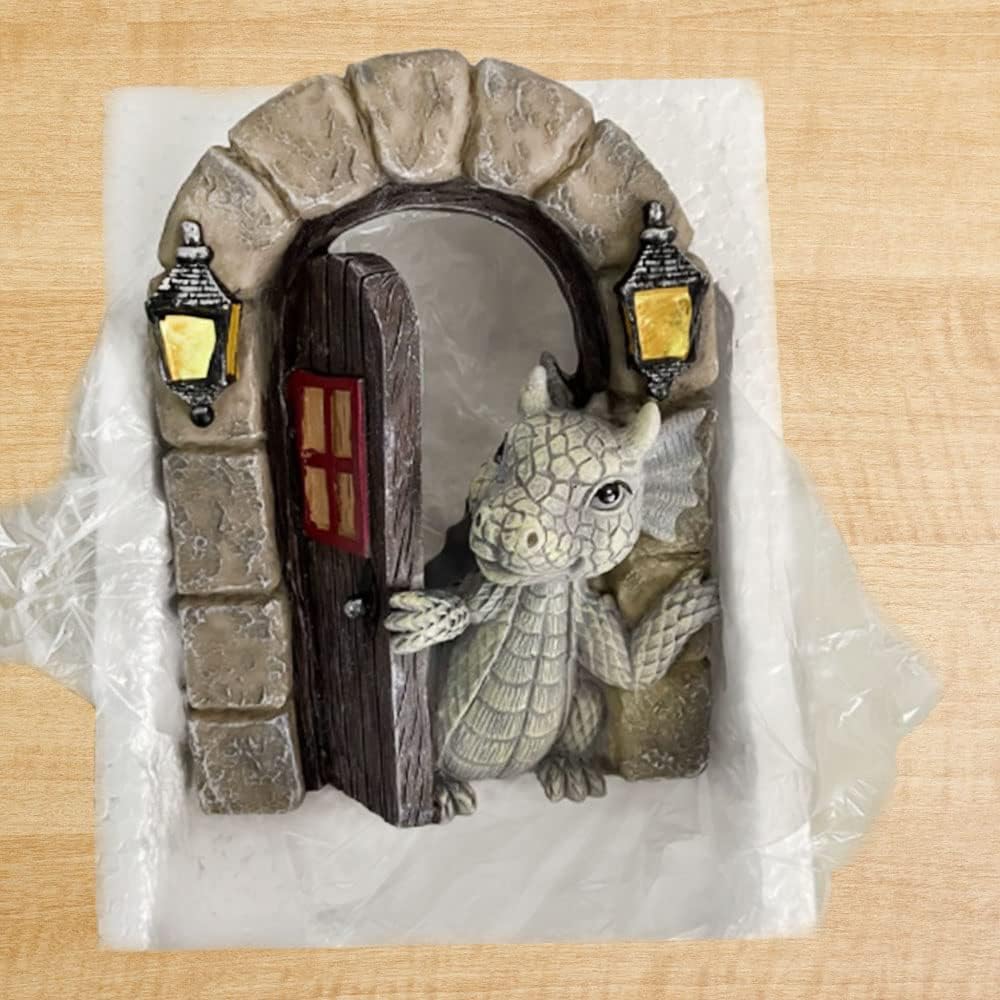 Garten-Drachenfiguren: Drache als niedliche Deko, Polyresin, Offene Tür, Familie, Outdoor-Garten Dek