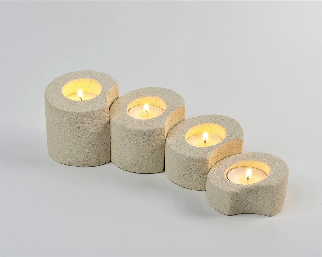 Teelichthalter Set mit 4 modernen Designs für Gastgeschenke oder Dekorationen. Handarbeit.