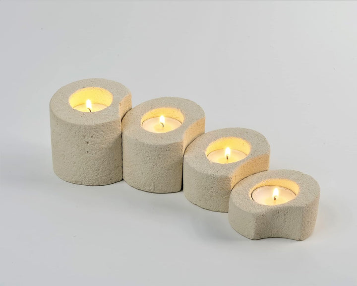Teelichthalter Set mit 4 modernen Designs für Gastgeschenke oder Dekorationen. Handarbeit.