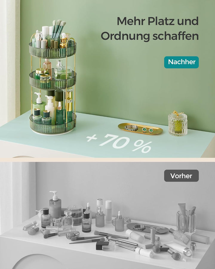 SONGMICS Make-up Organizer drehbar, Kosmetik-Organizer rund, 3 Ebenen, Kosmetik Aufbewahrung, anpass