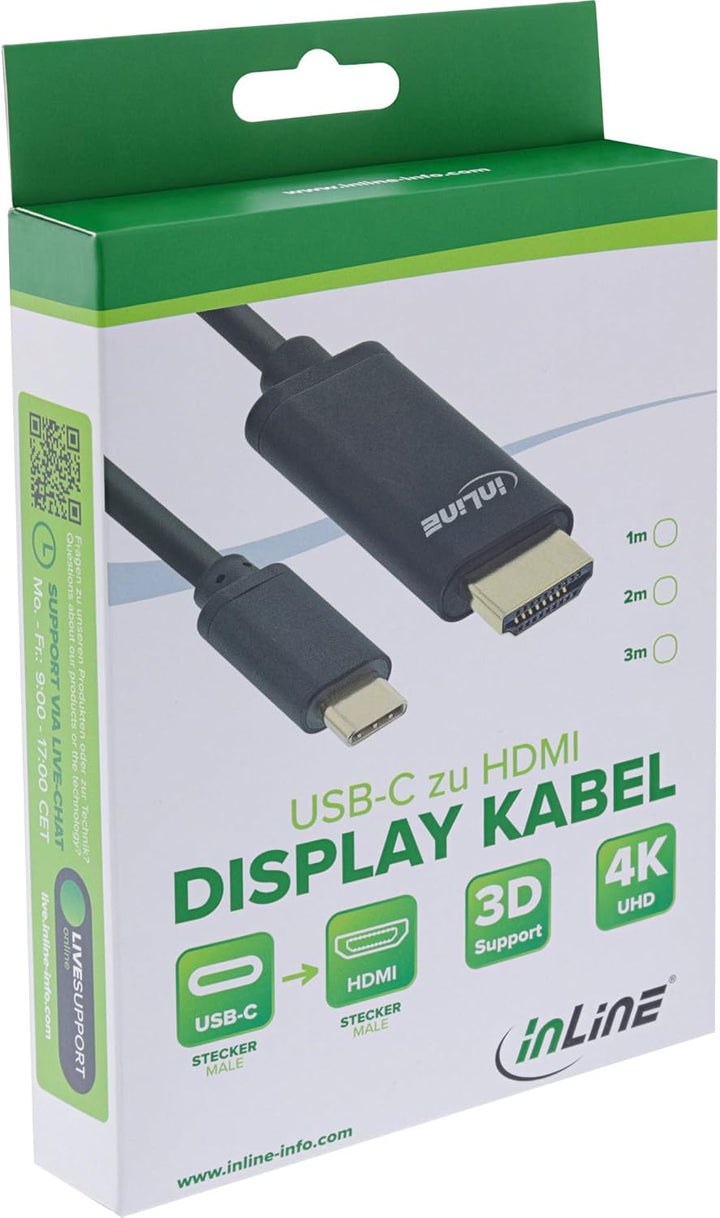 InLine 64113 USB Display Kabel, USB Typ-C Stecker zu HDMI Stecker (DP Alt Mode), 4K2K, schwarz, 3m