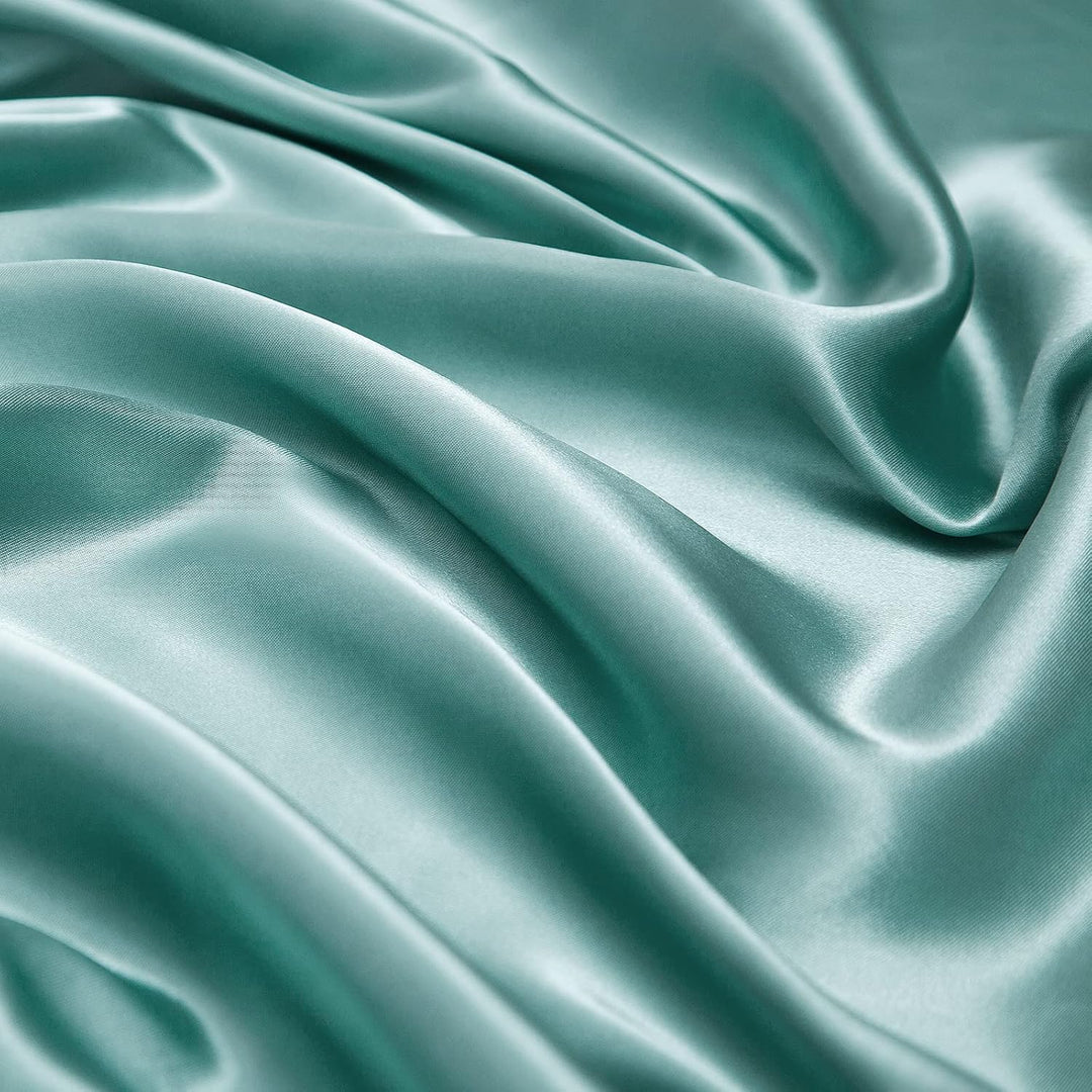 Vonty Satin-Bettlaken für King-Size-Betten, seidig weiches Satin, Aqua-Satin, 1 Spannbetttuch mit ti