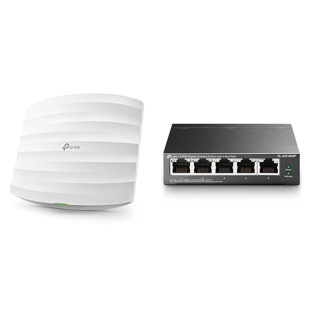 TP-Link EAP245 AC1750 WLAN Access Point und TP-Link TL-SG1005P 5-Port Gigabit PoE Switch mit 4 PoE+