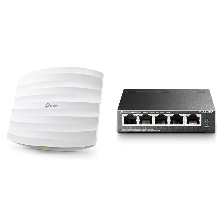TP-Link EAP245 AC1750 WLAN Access Point und TP-Link TL-SG1005P 5-Port Gigabit PoE Switch mit 4 PoE+