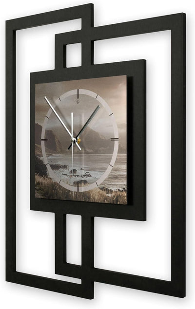 Kreative Feder Designer-Wanduhr „Küste“ in modernem Metallic-Look ohne Tickgeräusche (Funk/Quarz) (F