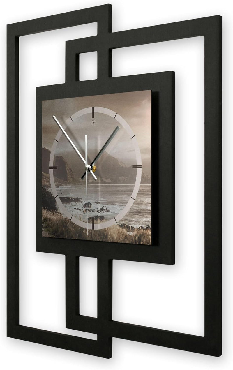 Kreative Feder Designer-Wanduhr „Küste“ in modernem Metallic-Look ohne Tickgeräusche (Funk/Quarz) (F