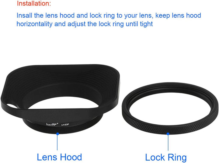 Haoge LH-E2P 49mm Metall Rechteckig Einschrauben Aushöhlen Sonnenblende Gegenlichtblende mit Kappe f