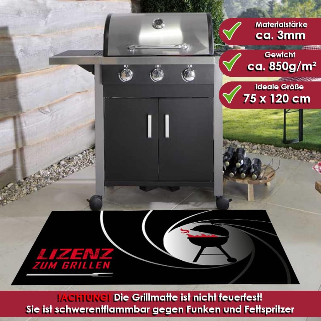 Grillmatte Grillunterlage Bodenschutz Barbecue-Matte Lizenz zum grillen 75 x 120 cm Muster wählbar A