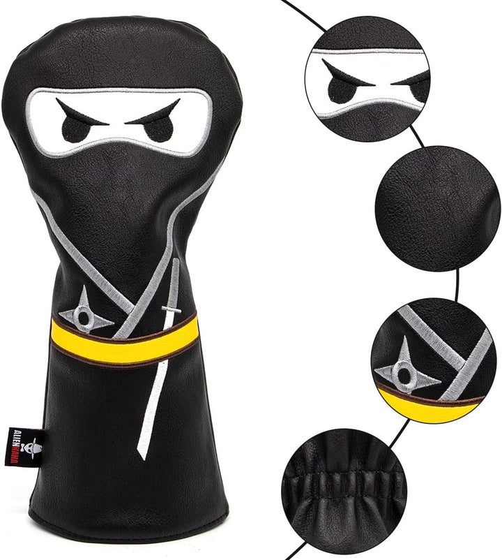 Golfschlägerhaube, 3 Holzschlägerhaube, Ninja-Design, Magnetverschluss, Elegante Stickerei, Premium-