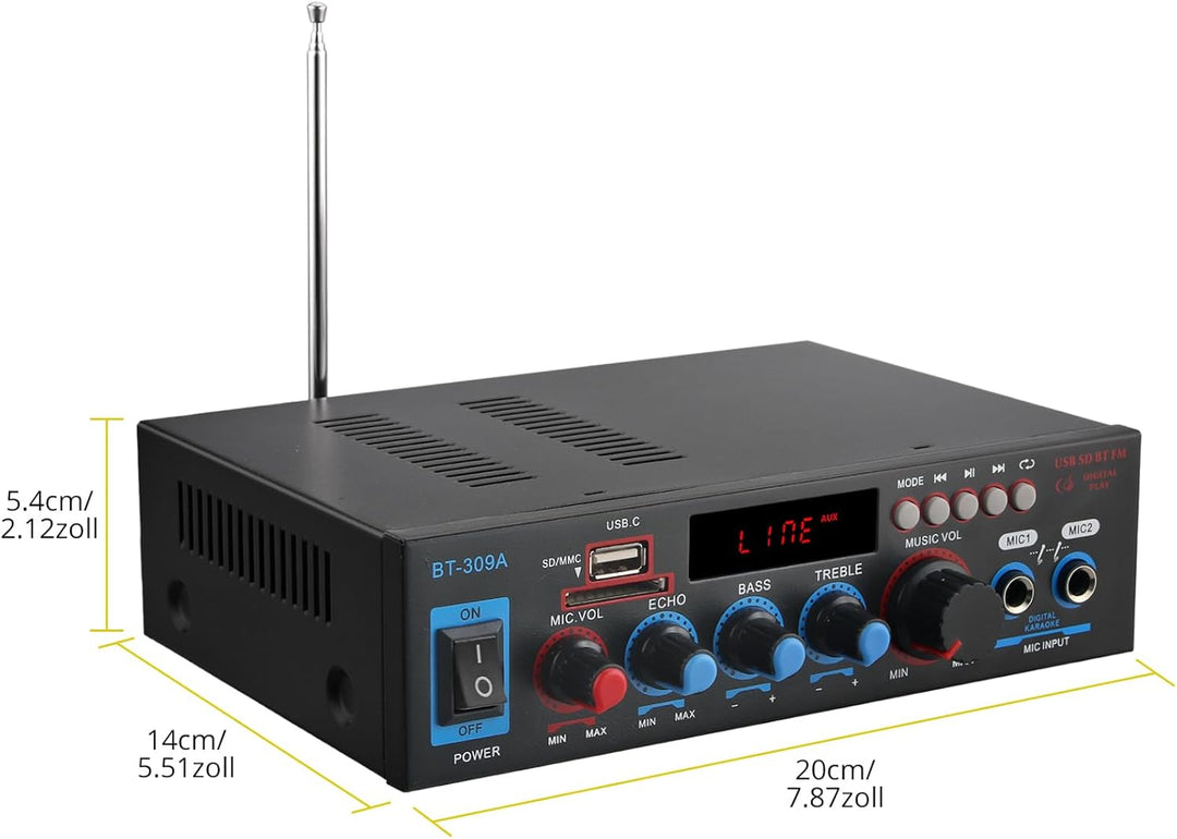 PROZOR Bluetooth Verstärker HiFi Stereo 40W+40W 12V 220V Verstärker Auto mit Bluetooth Radio 2 Kanal