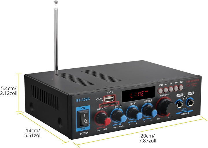 PROZOR Bluetooth Verstärker HiFi Stereo 40W+40W 12V 220V Verstärker Auto mit Bluetooth Radio 2 Kanal