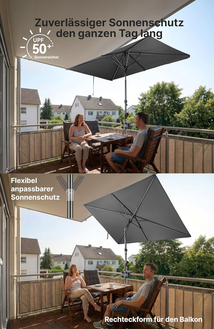 4smile SunnyShade Sonnenschirm Balkon mit Halterung im 3-er-Set, UV 50+, 210x140 cm, Anthrazit, Sonn