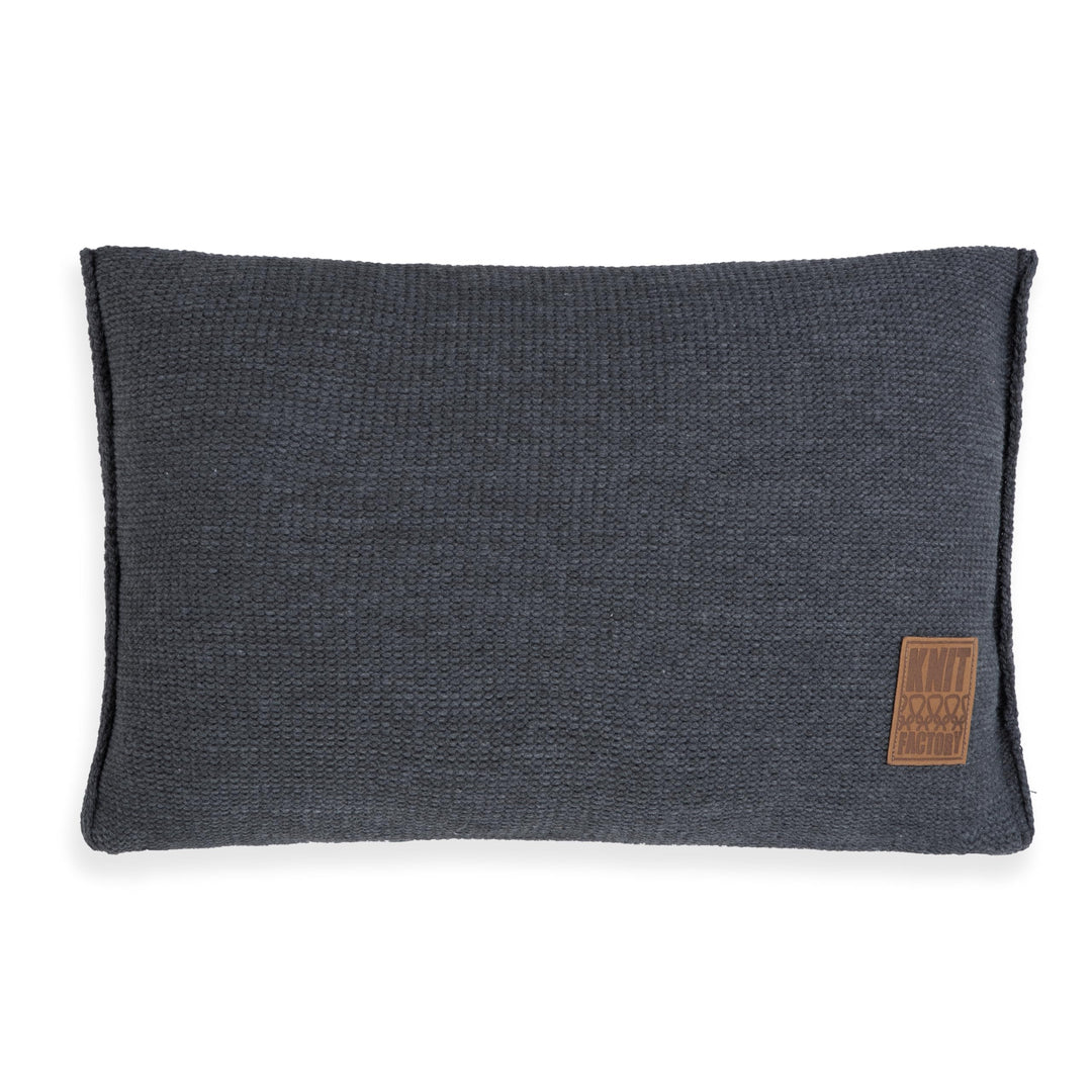 KNIT FACTORY - Uni Zierkissen - Rechteckige Sofa Kissen - Anthrazit - Gestrickter Dekokissen - Couch