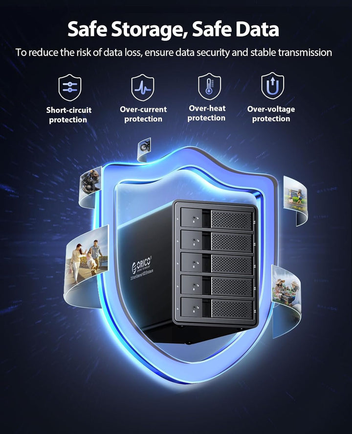 ORICO RAID 5 Bay Festplattengehäuse,USB 3.0 zu SATA Revision 3.0 Externes HDD Gehäuse für 3,5 Zoll H