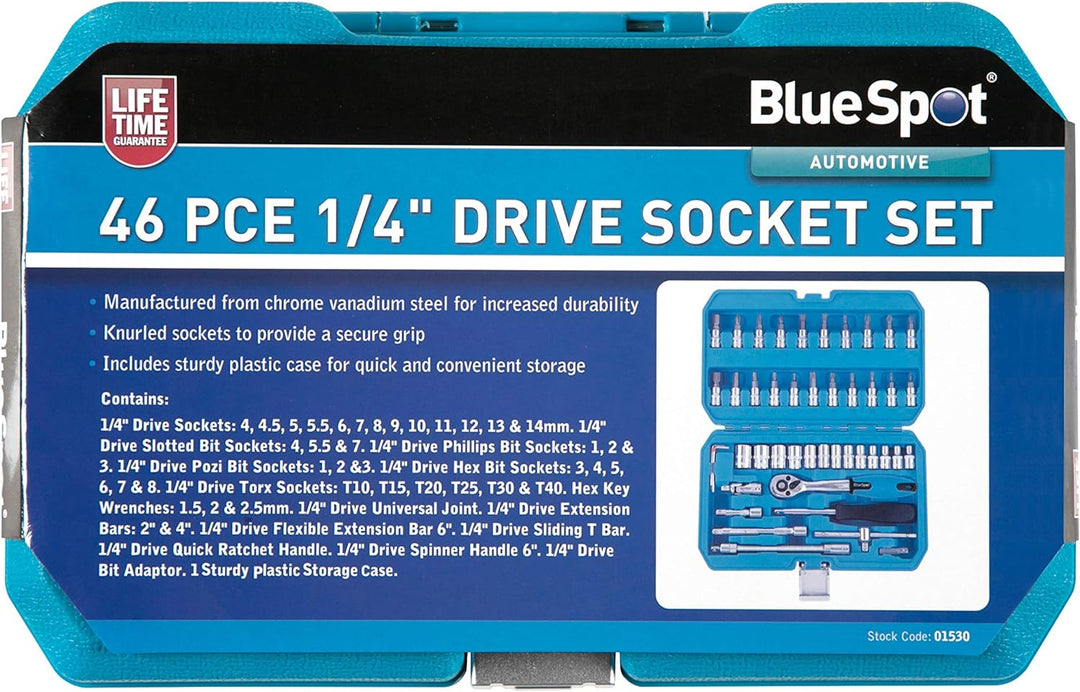 Blue Spot 01530 Steckschlüsselset, Chrom-Vanadium, 46-teilig 1 Mehrfarbig, 1 Mehrfarbig