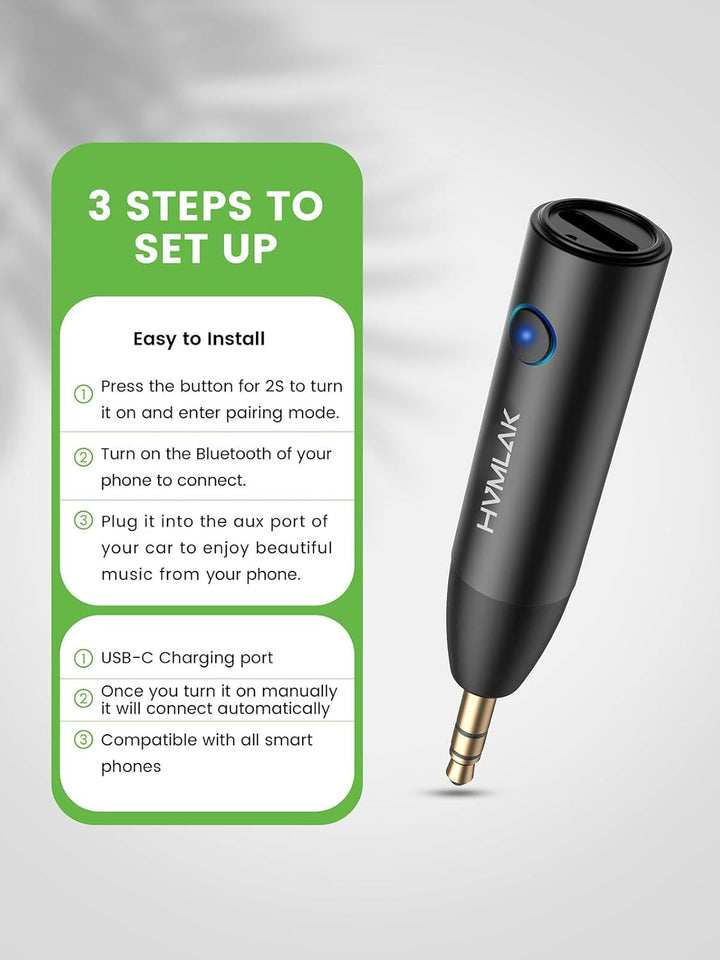 HVMLAK Aux Bluetooth Adapter Auto, Bluetooth 5.3 Empfänger Klinke 3.5 mit Stärkerem Mikrofon, für Au