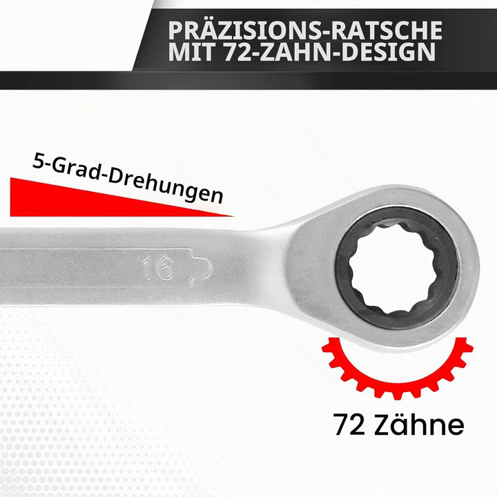 CCLIFE 14tlg Ratschenschlüssel Set 8-22mm Ratschen Ring Maulschlüssel Set | Cr-V | 72 Zähnen 14tlg 8