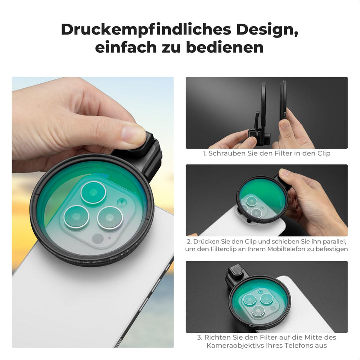 K&amp;F CONCEPT 67mm Universeller Filterclip für Handy mit Druckknopf | kompatibel mit iPhone 16/15/14/1