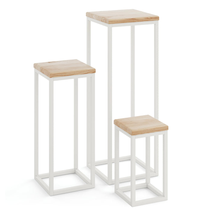 LAMO Manufaktur Pflanzenständer Set - 3 Stücke 30/50/70 cm | Blumenständer Weiss Metall | Blumenhock
