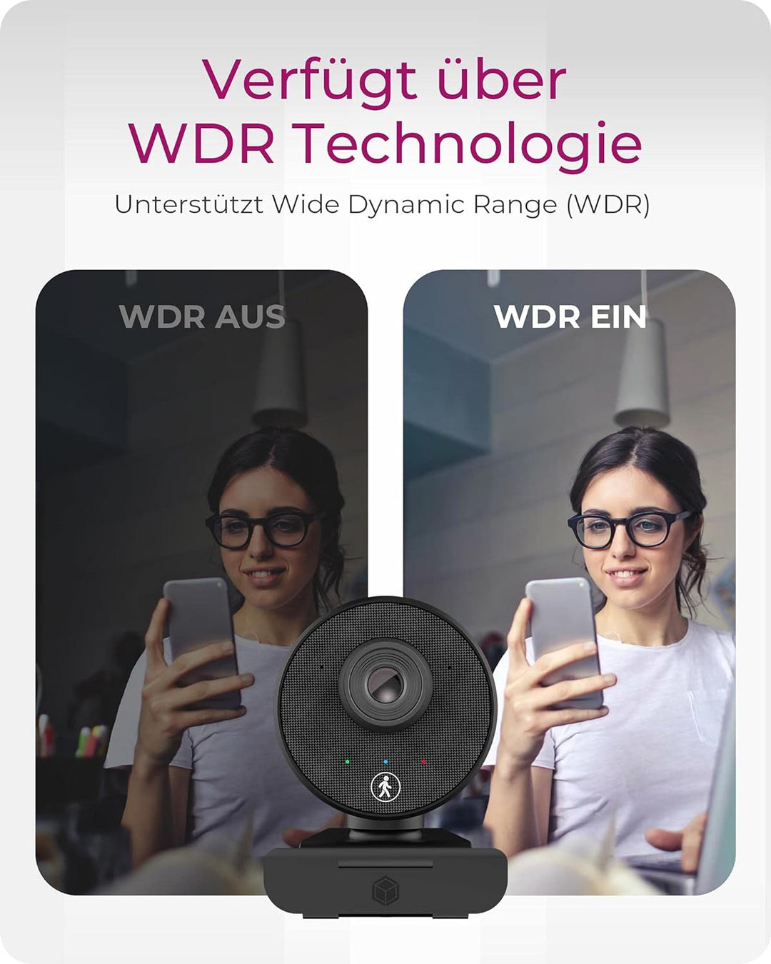 ICY BOX Full-HD USB Webcam mit Mikrofon, Klemmfuss, HD-Autofokus, WDR IB-CAM501-HD