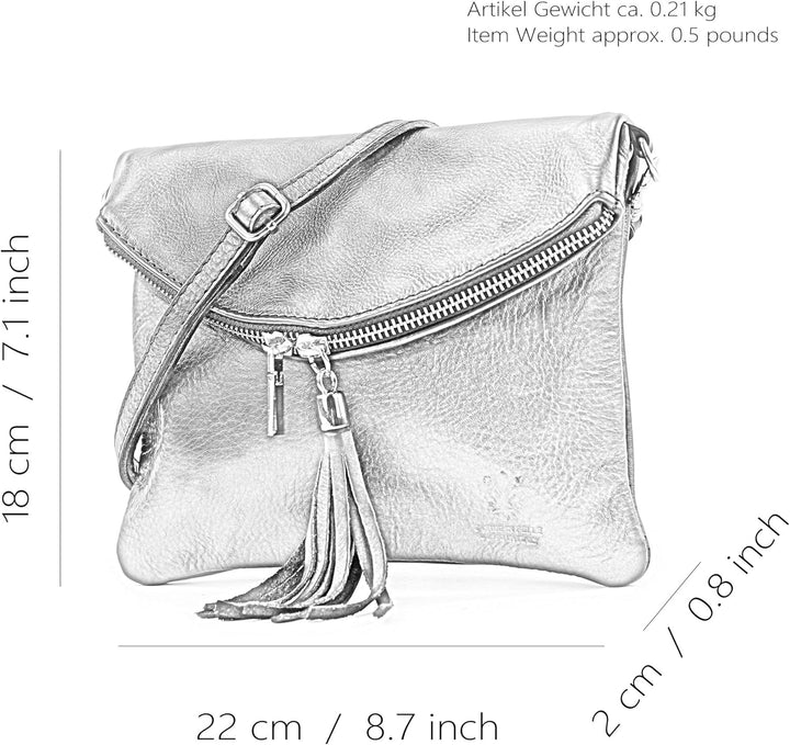 modamoda de - T139 - ital Umhängetasche Klein aus Nappaleder Creme/Cognac, Creme/Cognac