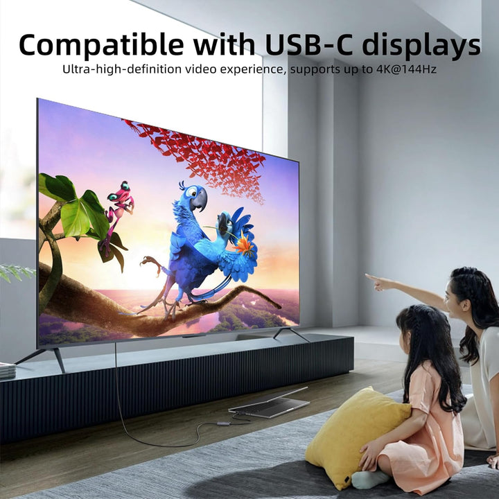 8K@30Hz / 4K@144Hz DisplayPort-auf-USB-C-Adapter mit PD 65W-Ladefunktion, Graphit-Kabel, DisplayPort