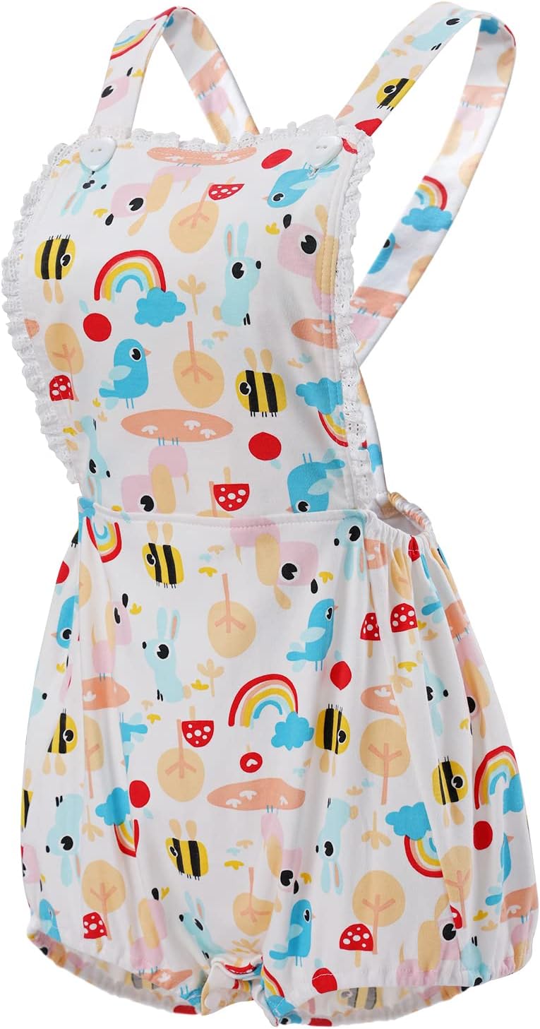 CutiePlusU Baumwolle Knopf-Schritt Damen-Overalls Bodysuit Pyjamas - Vollflächig bedruckter Strample