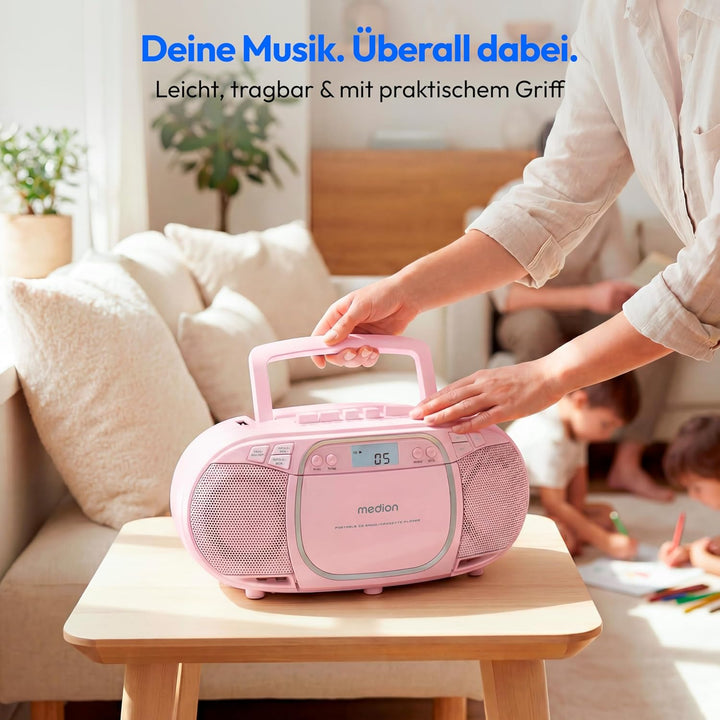 MEDION E66476 Stereo Sound System (Boombox, CD-Player, MP3, Kassette, tragbarer Kassettenspieler für