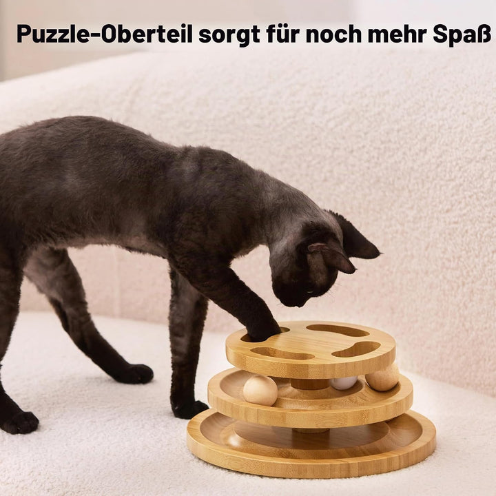 Katzenspielzeug mit Puzzle, Holz Interaktives Katzen Spielzeug mit Ball Track Roller Für Indoor Katz