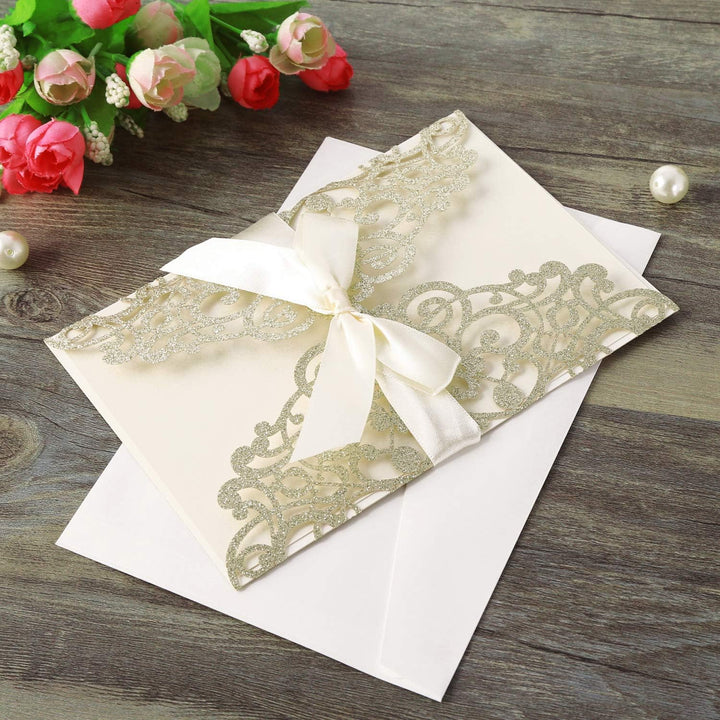Hosmsua 20x Hochzeit EinladungsKarten Für Lasercut Elegante Blume Spitze Glückwunsch Einladung Karte