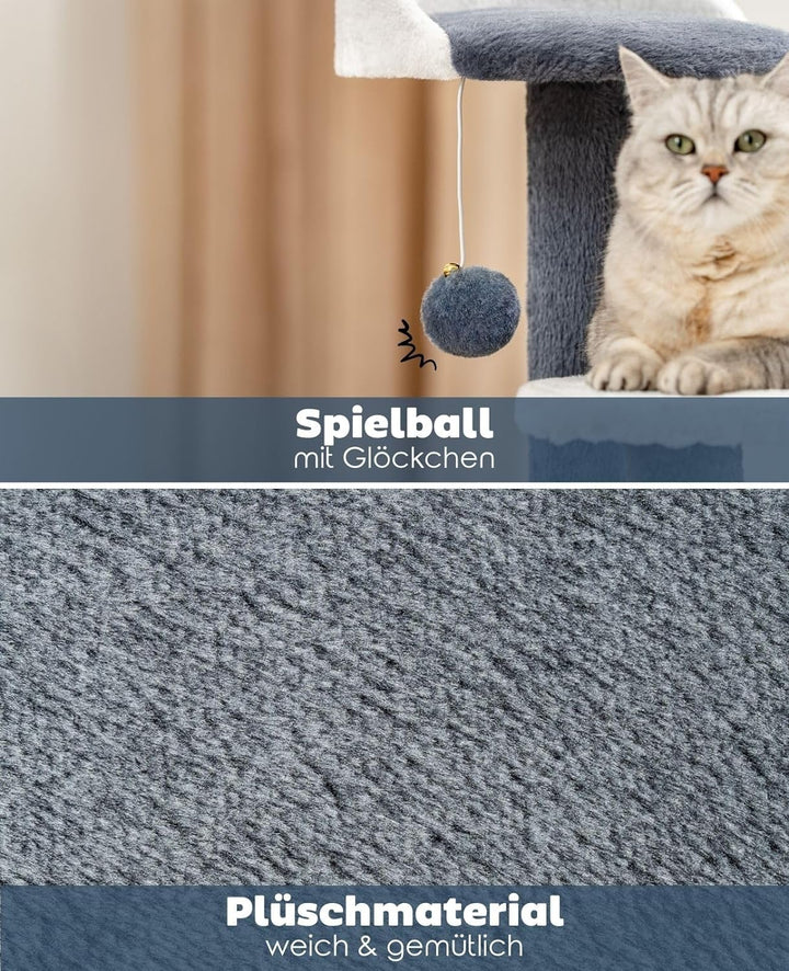 lionto Kratzbaum Kletterbaum Katzenkratzbaum Katzenbaum Höhe 65 cm, grau/weiss, Grau/Weiss