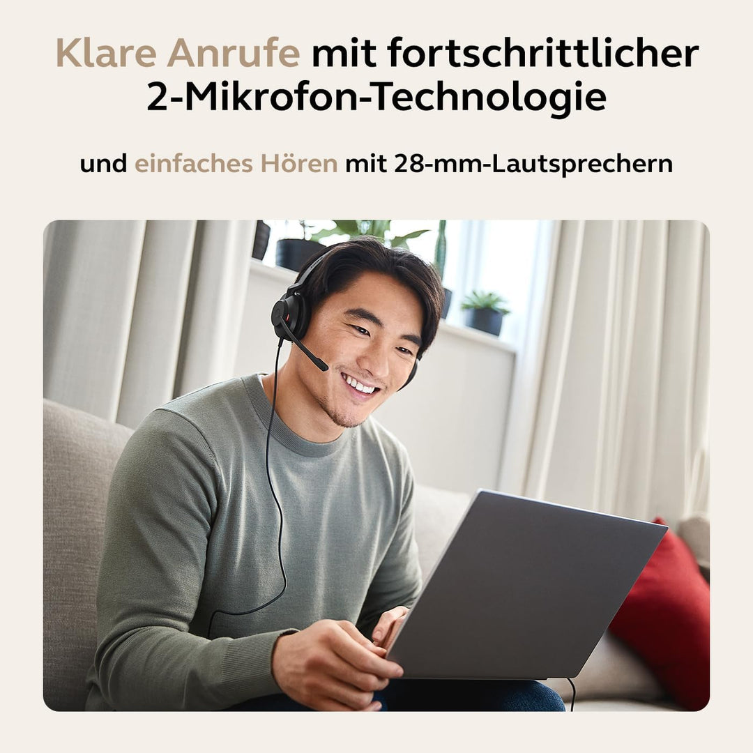 Jabra Evolve2 30 SE - Kabelgebundenes Stereo-Headset mit Geräuschunterdrückung und 2-Mikrofon-Techno