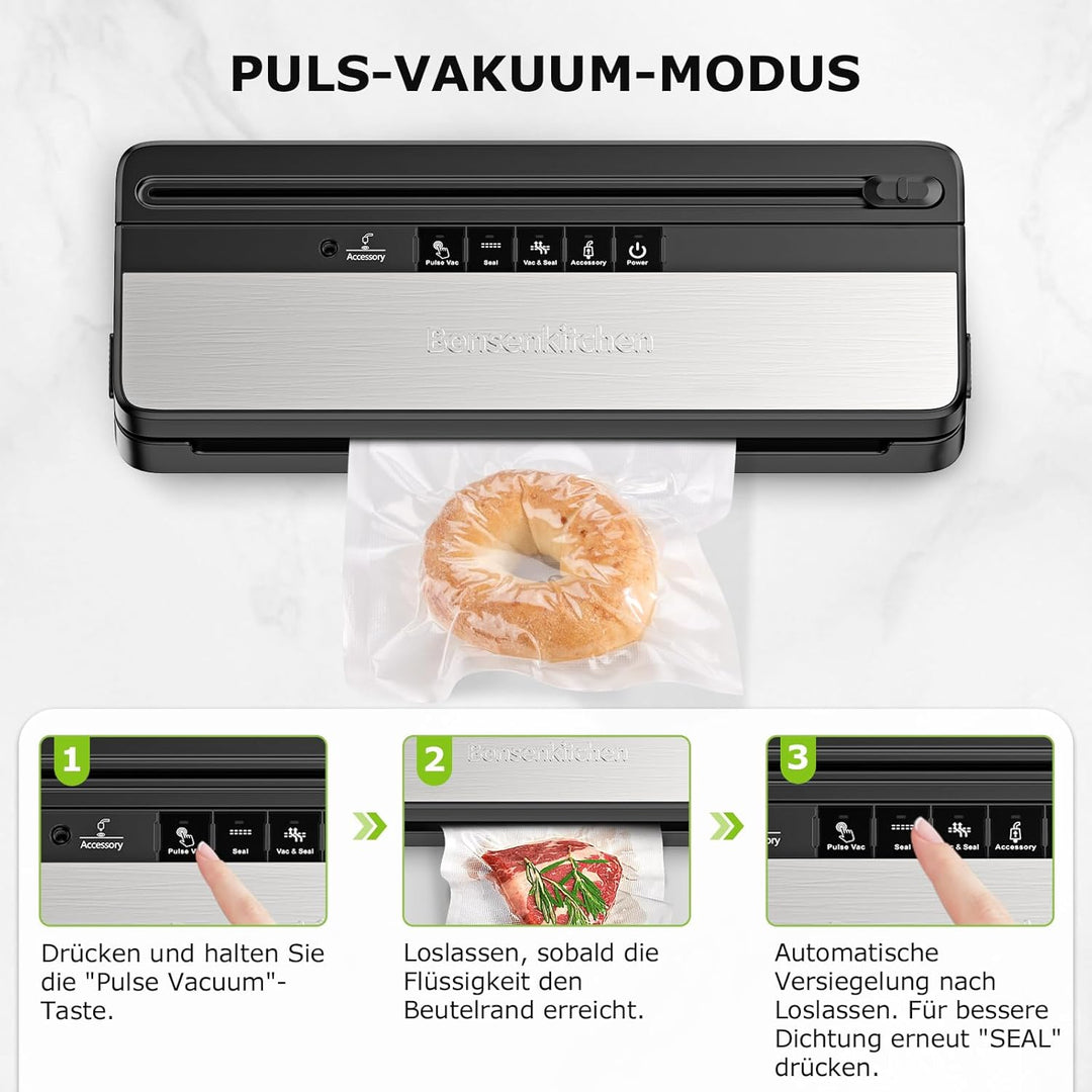 Vakuumiergerät, Multifunktions-Vakuumierer mit 50 Vakuumbeutel und 1 Vakuumrolle, Eingebautem Cutter
