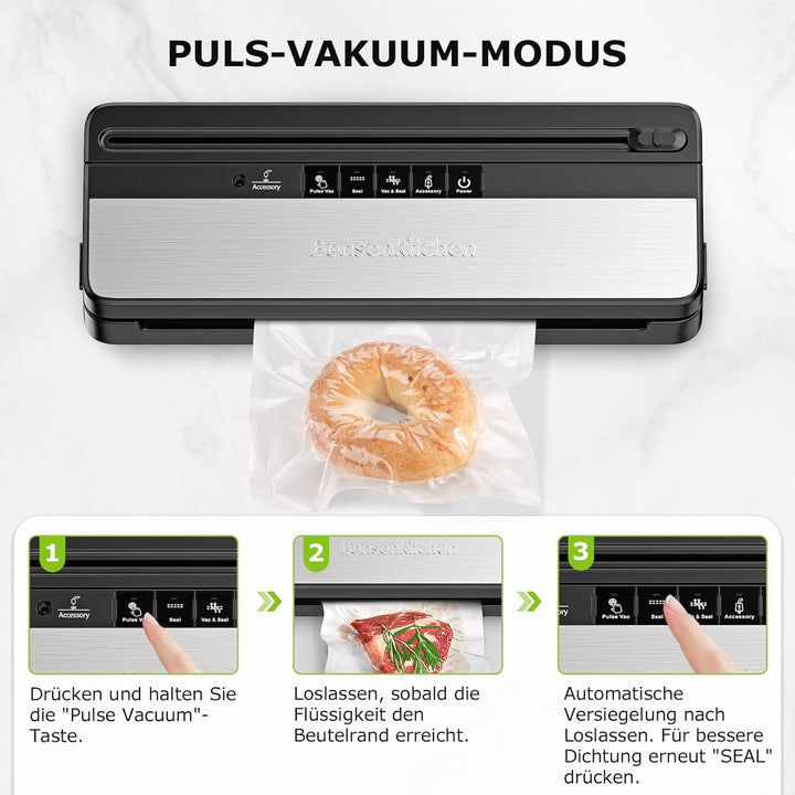 Vakuumiergerät, Multifunktions-Vakuumierer mit 50 Vakuumbeutel und 1 Vakuumrolle, Eingebautem Cutter